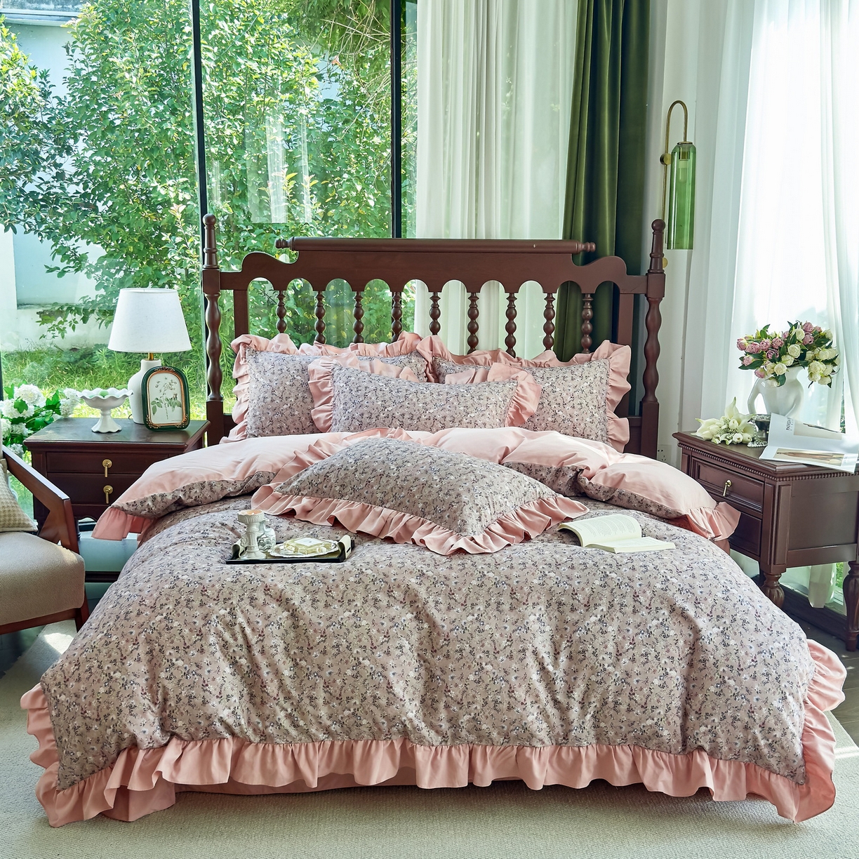 未来家居 2025秋冬新款全棉法式花边款磨毛四件套 茵然-豆沙