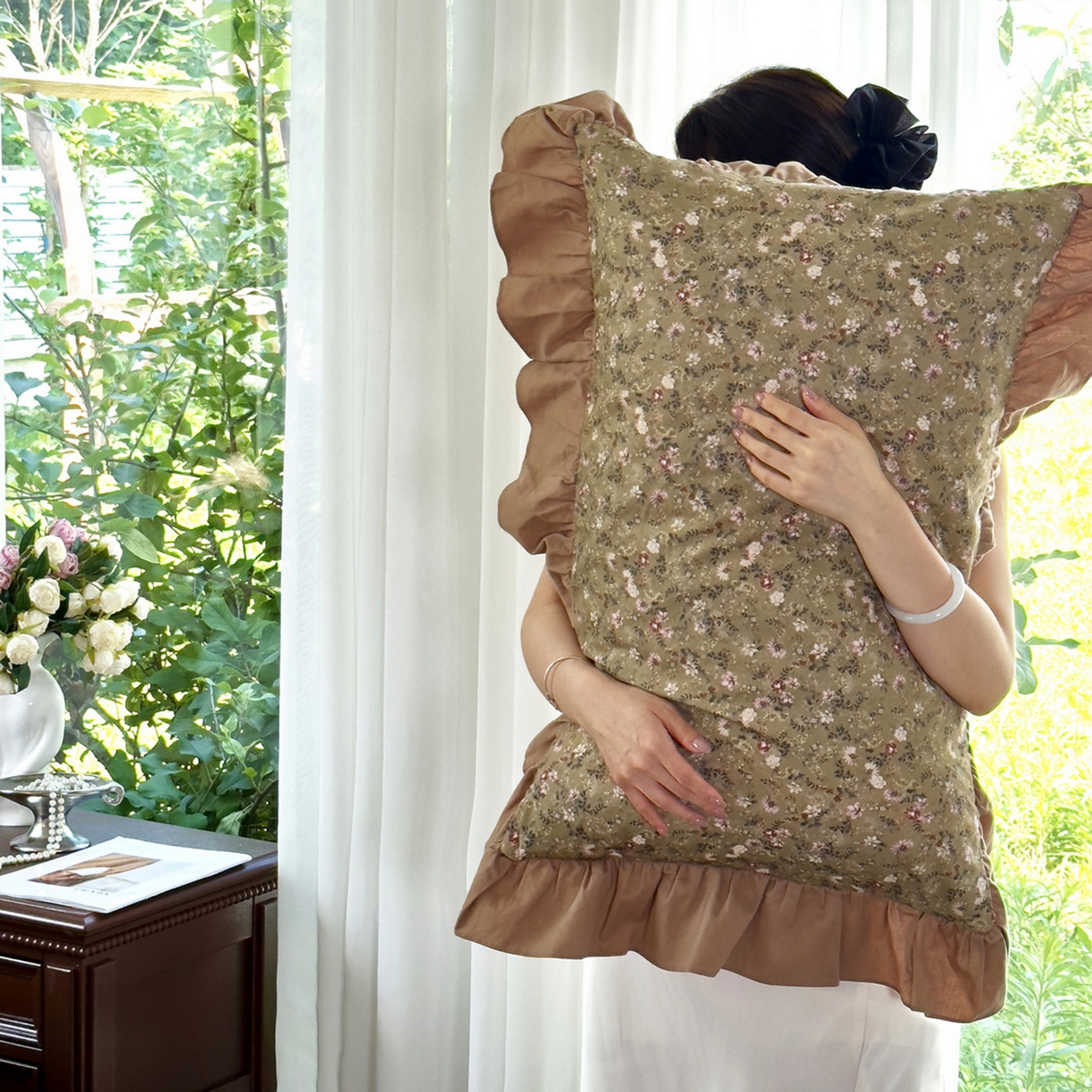 91家纺网 家纺一手货源 找家纺 未来家居 2025秋冬新款全棉法式花边款磨毛四件套 茵然-咖