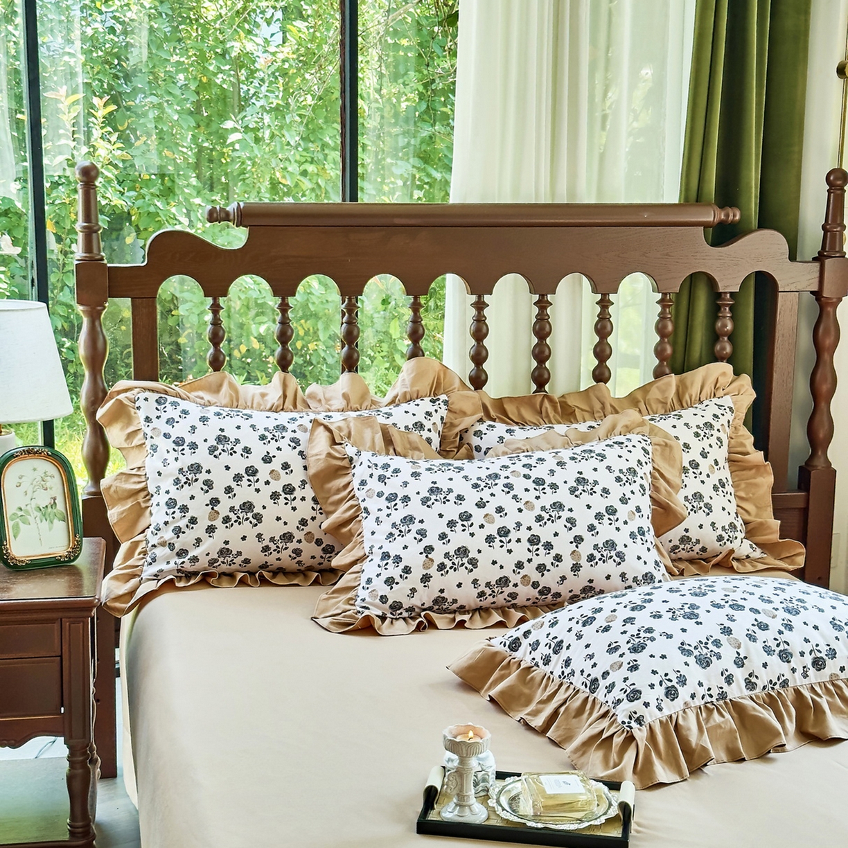 91家纺网 家纺一手货源 找家纺 未来家居 2025秋冬新款全棉法式花边款磨毛四件套 语棠-米