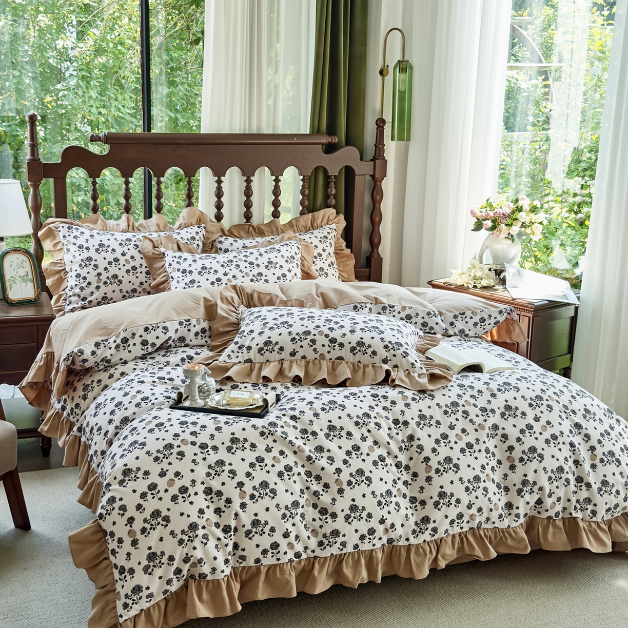 91家纺网 家纺一手货源 找家纺 未来家居 2025秋冬新款全棉法式花边款磨毛四件套 语棠-米