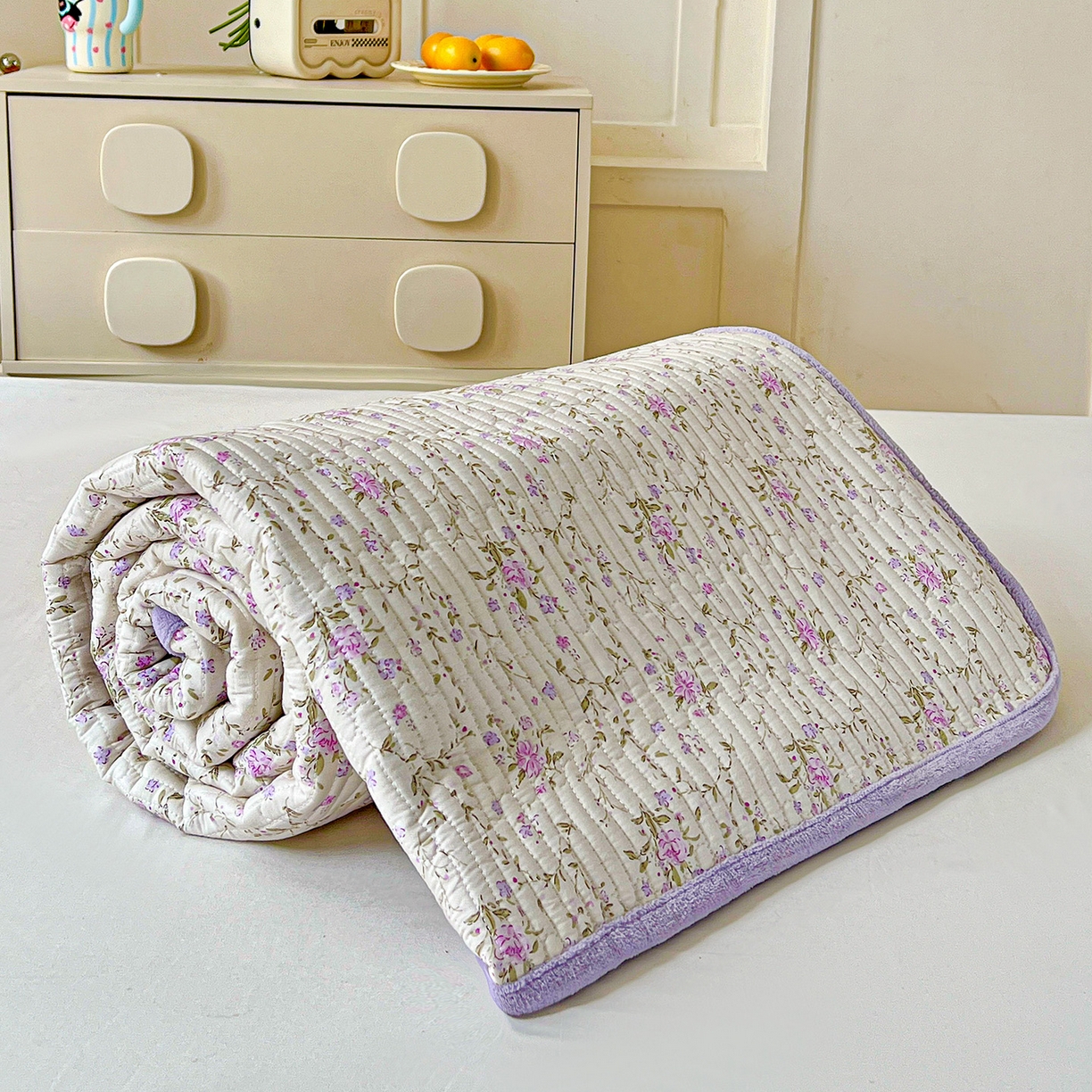 91家纺网 家纺一手货源 找家纺 恒尚居 2025新款纯棉牛奶绒学生床垫 双面两用夹棉床单床垫-秋冬款四季通用-系列一 【熏衣紫】A纯棉-B牛奶绒