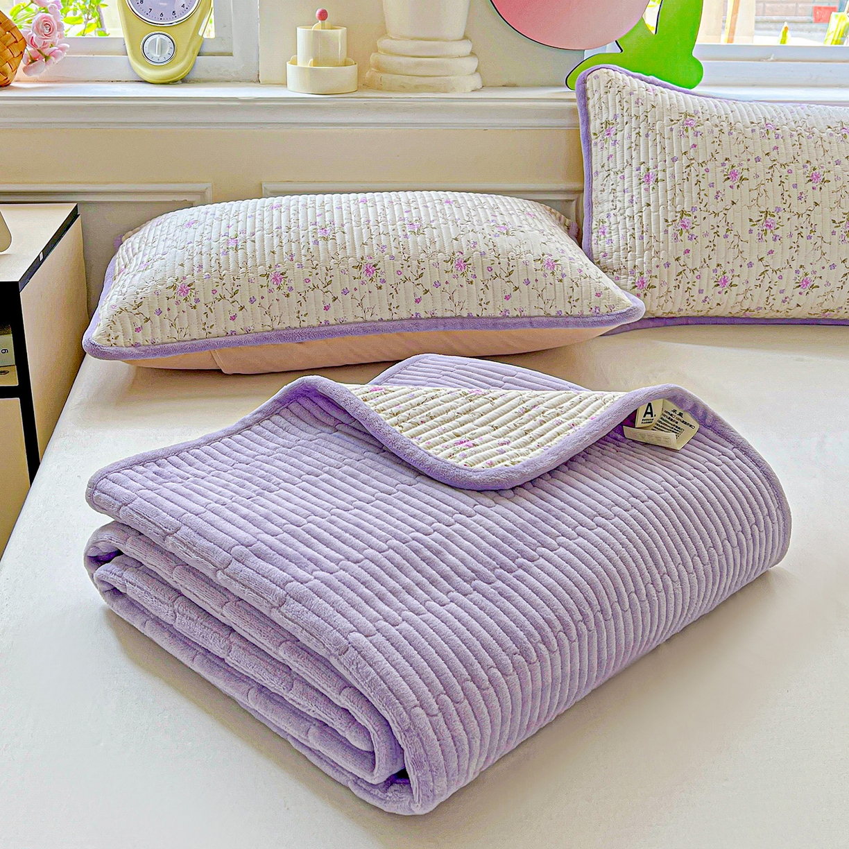 91家纺网 家纺一手货源 找家纺 恒尚居 2025新款纯棉牛奶绒学生床垫 双面两用夹棉床单床垫-秋冬款四季通用-系列一 【熏衣紫】A纯棉-B牛奶绒