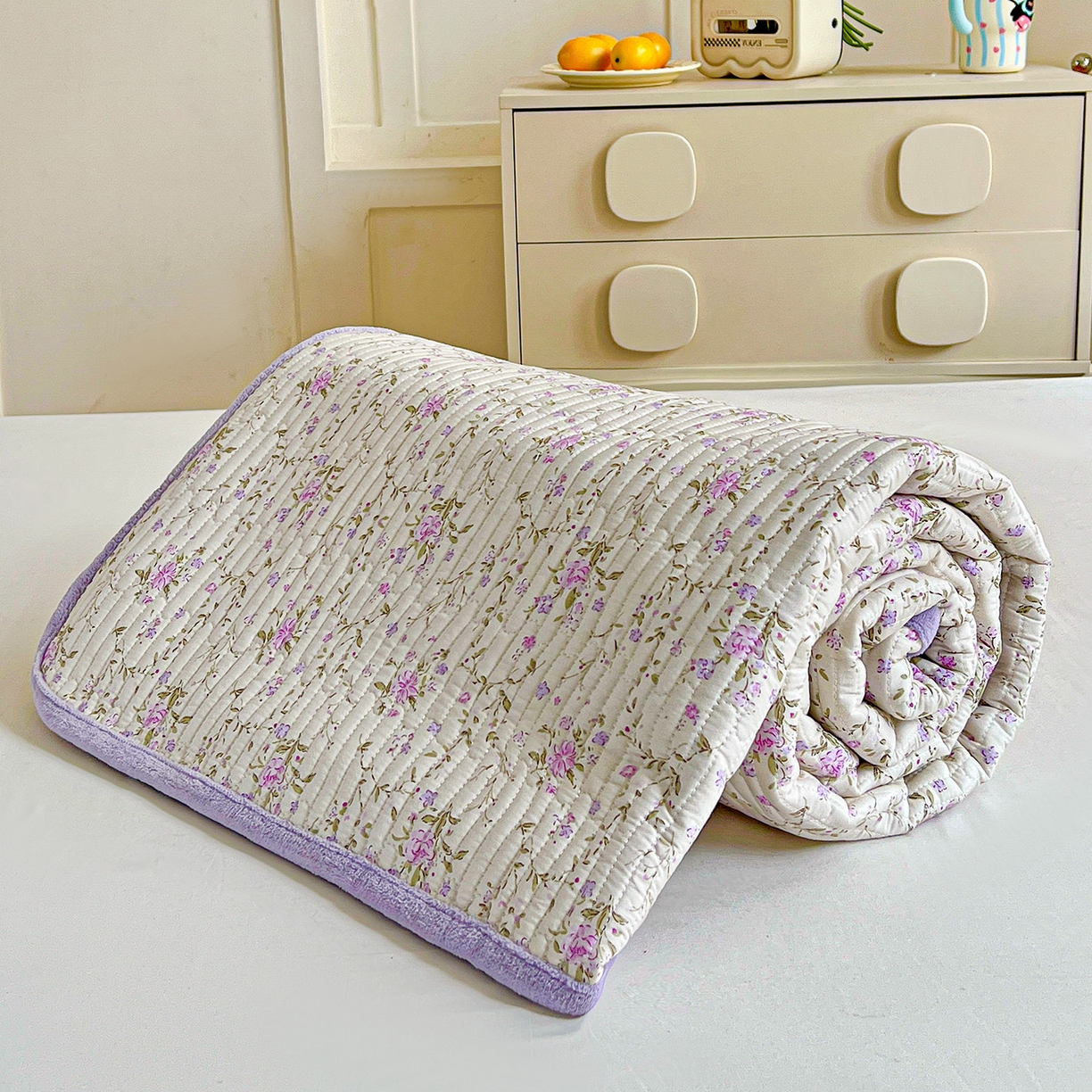 91家纺网 家纺一手货源 找家纺 恒尚居 2025新款纯棉牛奶绒学生床垫 双面两用夹棉床单床垫-秋冬款四季通用-系列一 【熏衣紫】A纯棉-B牛奶绒