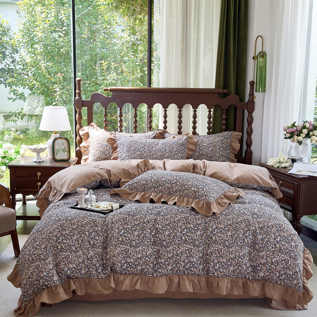 未来家居 2025秋冬新款全棉法式花边款磨毛四件套 珍妮-咖