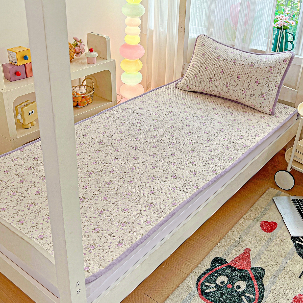 91家纺网 家纺一手货源 找家纺 恒尚居 2025新款纯棉牛奶绒学生床垫 双面两用夹棉床单床垫-秋冬款四季通用-系列一 【熏衣紫】A纯棉-B牛奶绒