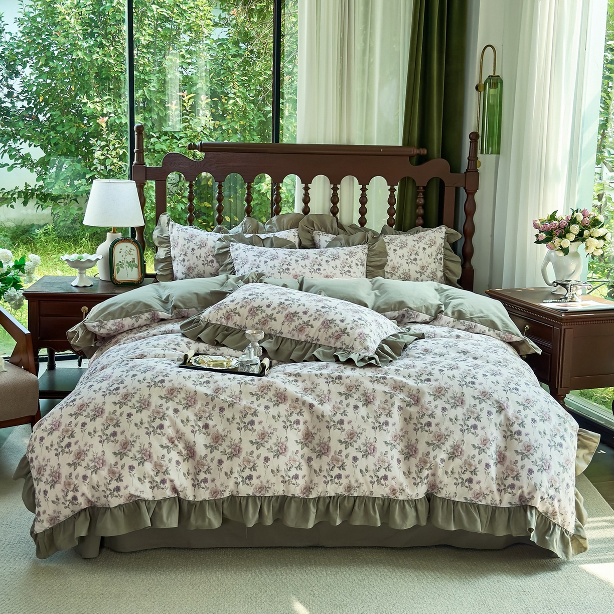 未来家居 2025秋冬新款全棉法式花边款磨毛四件套 紫缦