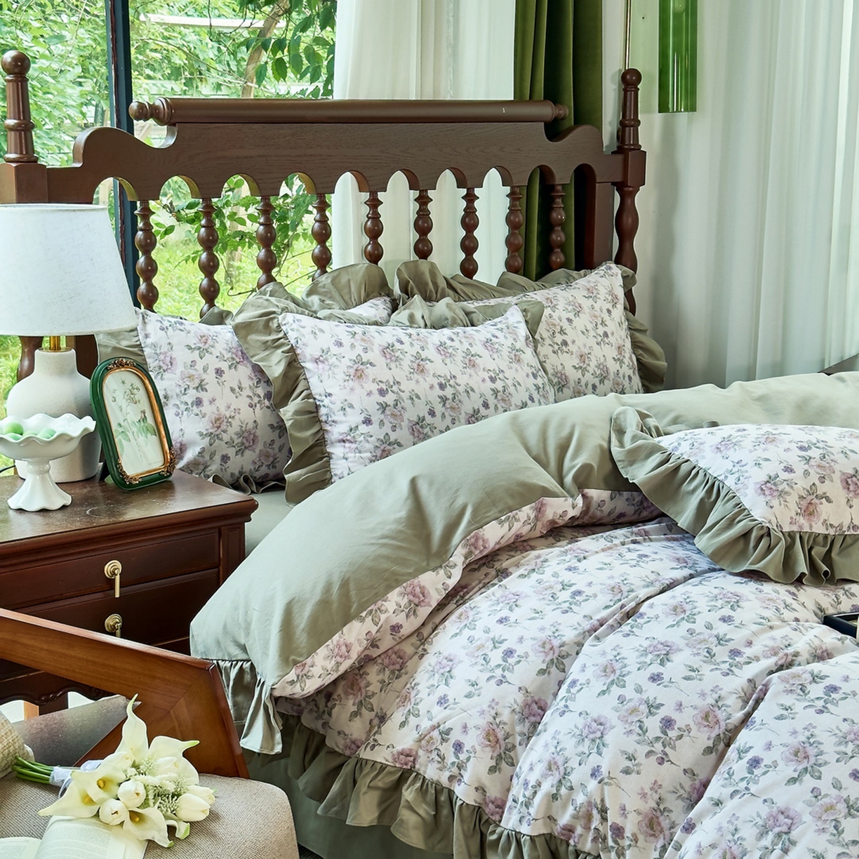 91家纺网 家纺一手货源 找家纺 未来家居 2025秋冬新款全棉法式花边款磨毛四件套 紫缦