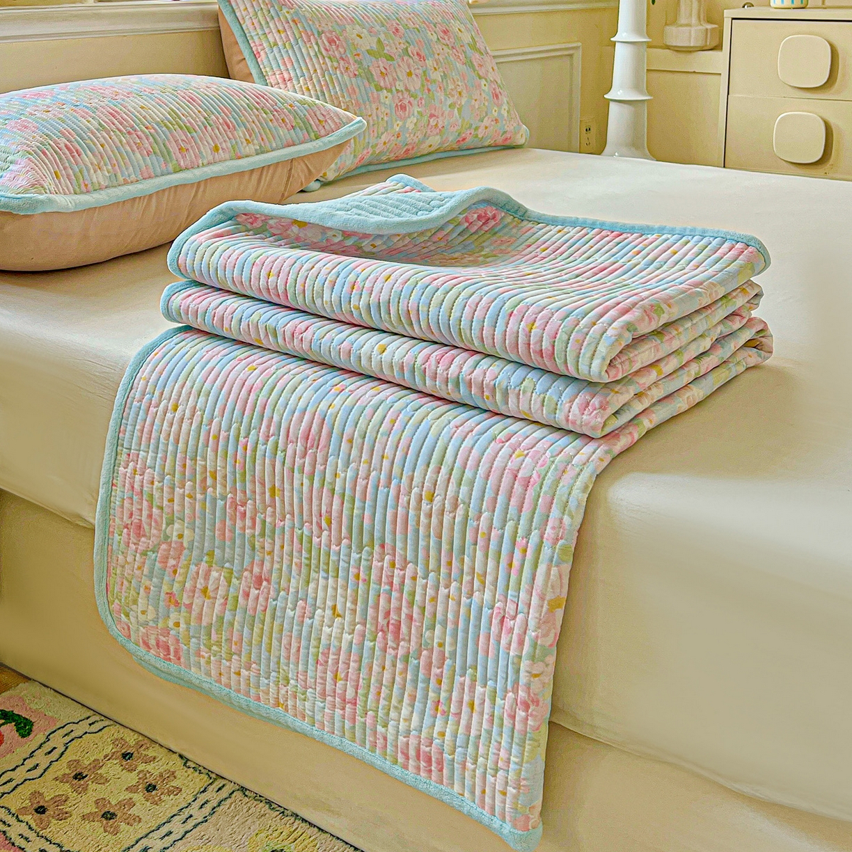 91家纺网 家纺一手货源 找家纺 恒尚居 2025新款纯棉牛奶绒学生床垫 双面两用夹棉床单床垫-秋冬款四季通用-系列一 【梦幻】A纯棉-B牛奶绒