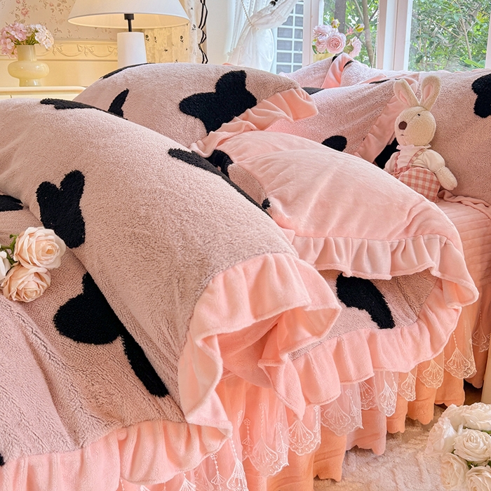 （总）唐人居 2025新款高克重阳离子牛奶绒花边夹棉床盖四件套