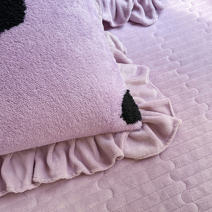 91家纺网 家纺一手货源 找家纺 唐人居 2025新款高克重阳离子牛奶绒花边夹棉床盖四件套 蝶恋花- 浅紫