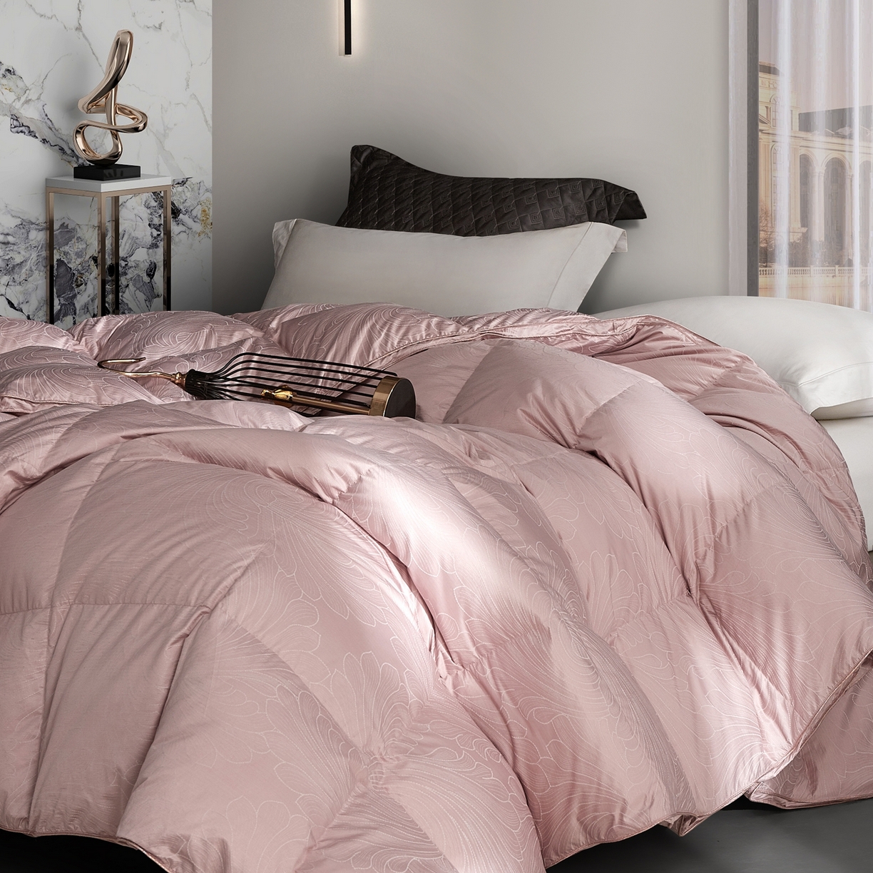 91家纺网 家纺一手货源 找家纺 织梦人羽绒工厂店 2025新款高蓬松羽绒被95鹅绒大牌同款花型-高精密提花系列 高精密提花-蒙娜丽莎豆沙