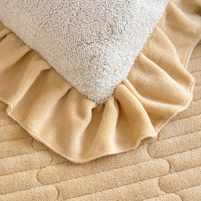 91家纺网 家纺一手货源 找家纺 唐人居 2025新款高克重阳离子牛奶绒花边夹棉床盖四件套 蝶恋花-卡其