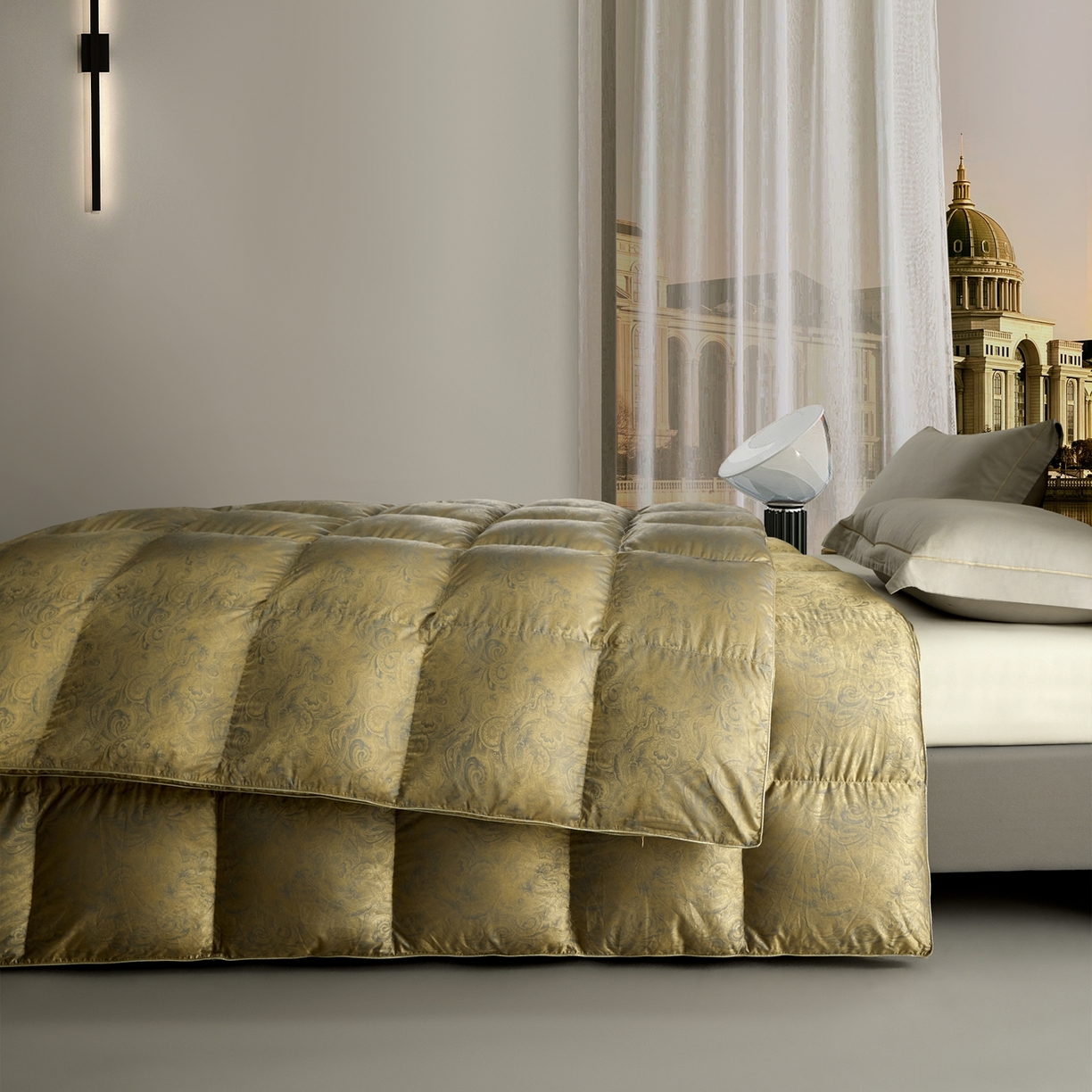 91家纺网 家纺一手货源 找家纺 织梦人羽绒工厂店 2025新款高蓬松羽绒被95鹅绒大牌同款花型-高精密提花系列 高精密提花-水云古铜