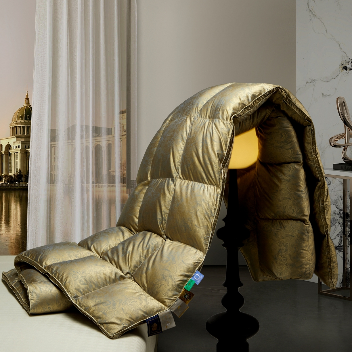 91家纺网 家纺一手货源 找家纺 织梦人羽绒工厂店 2025新款高蓬松羽绒被95鹅绒大牌同款花型-高精密提花系列 高精密提花-水云古铜