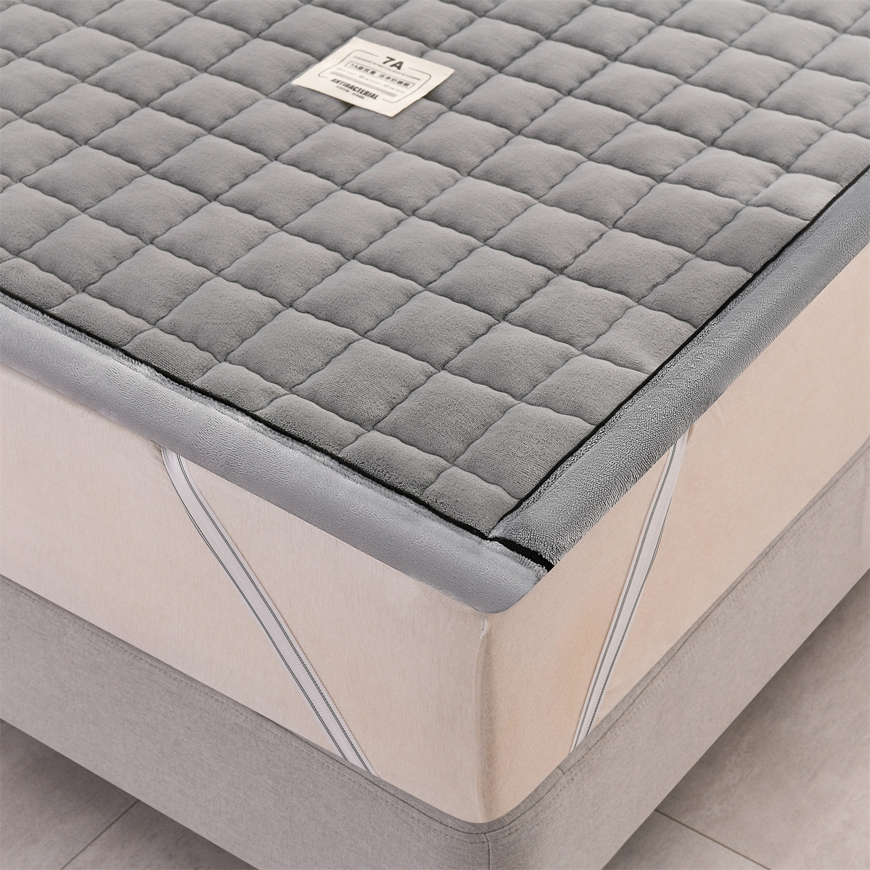 91家纺网 家纺一手货源 找家纺 欧邦 2025新款加厚臻棉绒半消光牛奶绒床垫床褥学生榻榻米薄垫子 和煦春风-象灰