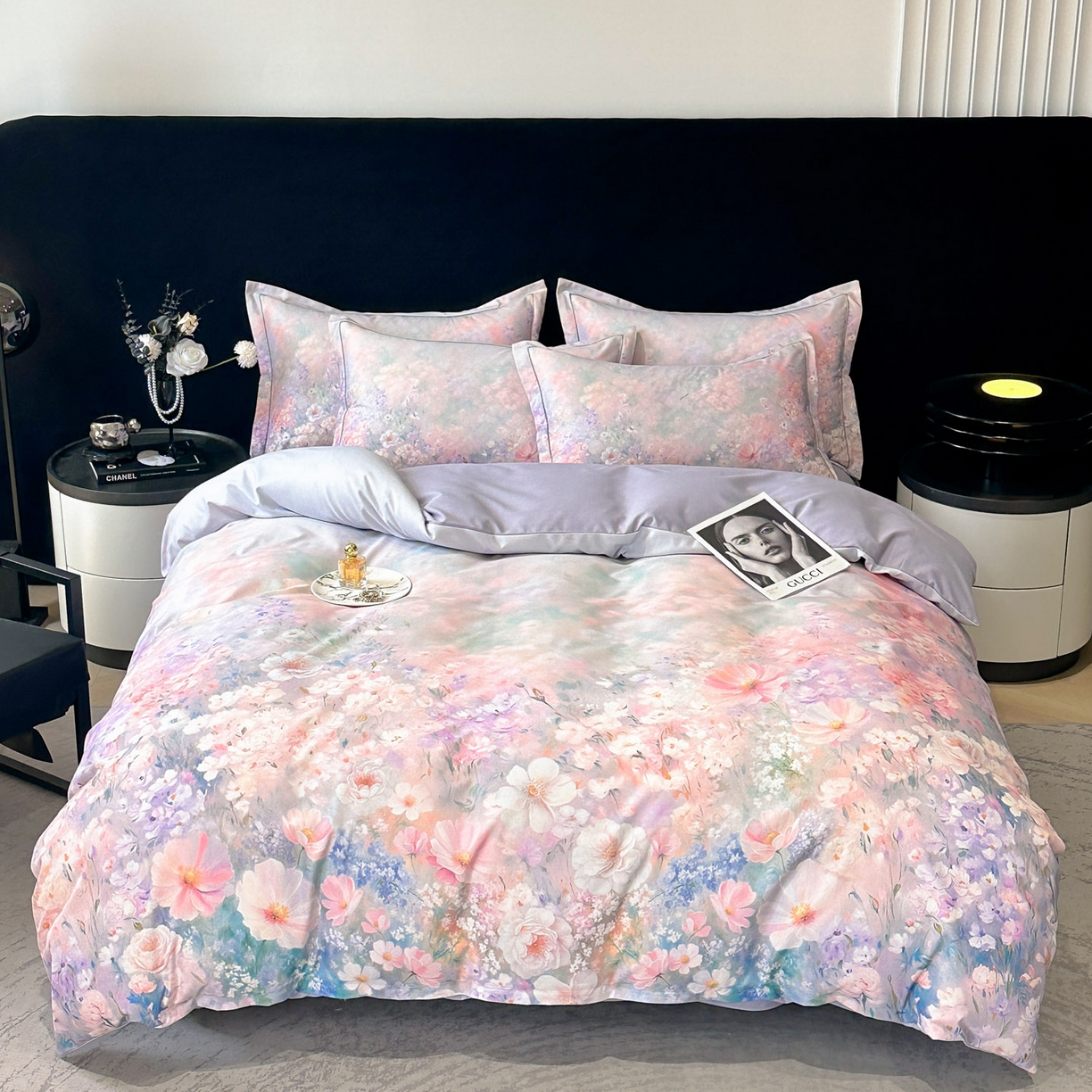 喜四方 2025新款加厚全棉大版印花四件套 繁花似锦-紫