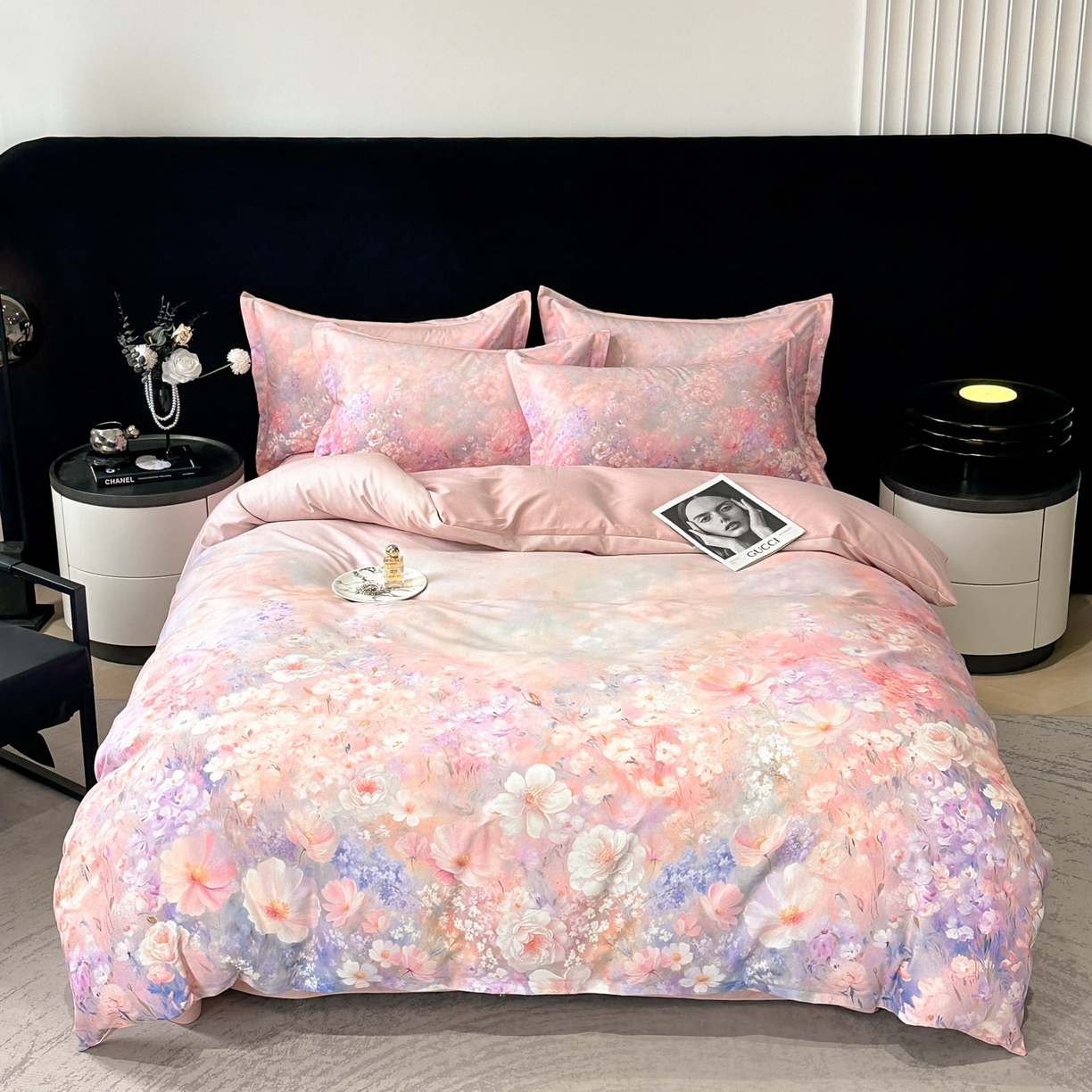 喜四方 2025新款加厚全棉大版印花四件套 繁花似锦-粉