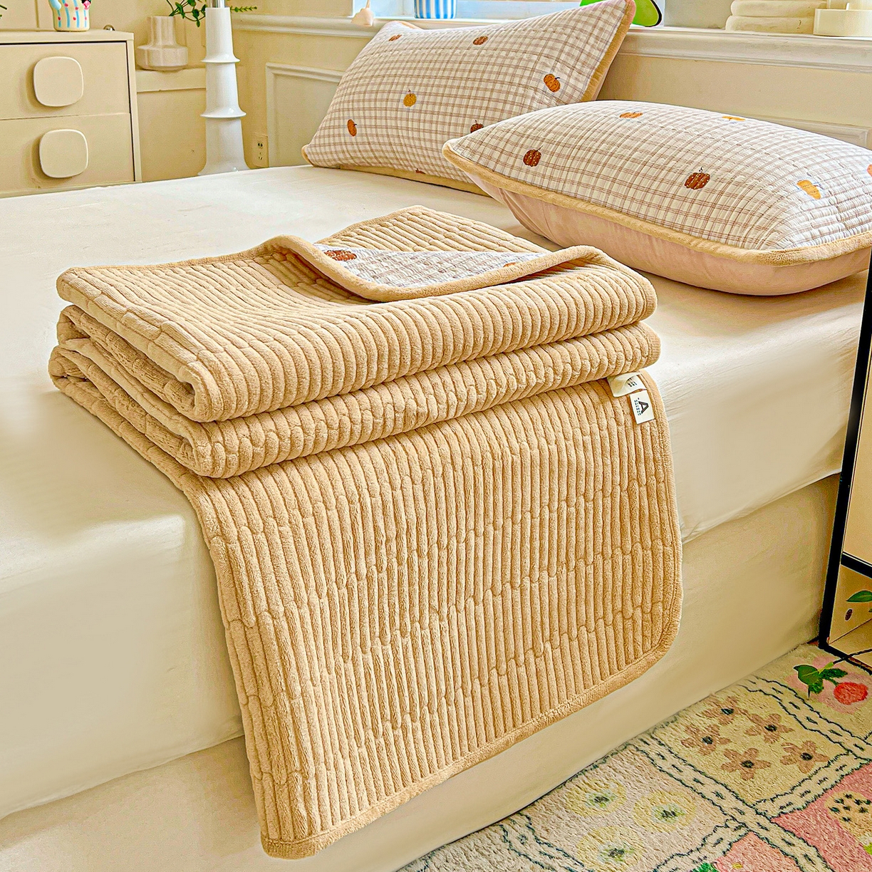 91家纺网 家纺一手货源 找家纺 （总）恒尚居 2025新款纯棉牛奶绒学生床垫 双面两用夹棉床单床垫-秋冬款 四季通用-系列二