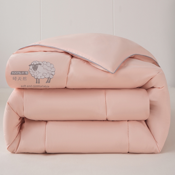 91家纺网 家纺一手货源 找家纺 乐沐家纺 2025新款亲肤舒适A类亲肤棉羊毛被被子被芯 100%澳洲羊毛被 雾晨粉