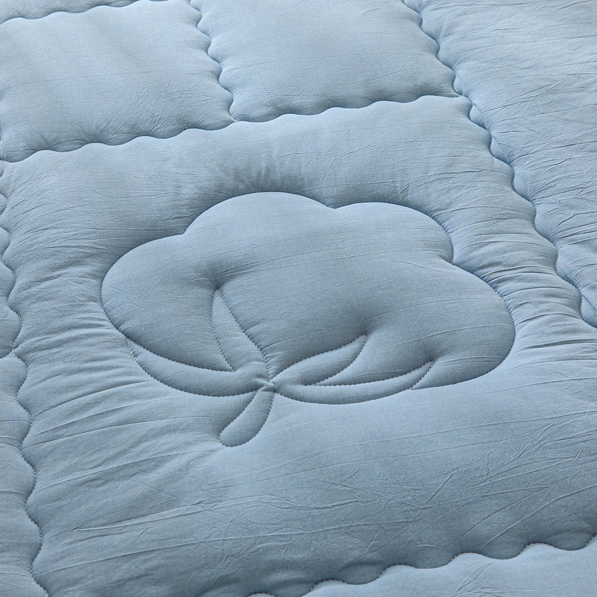 91家纺网 家纺一手货源 找家纺 悠米悠家 2025新款亲肤加厚棉花夹棉床褥 蓝色