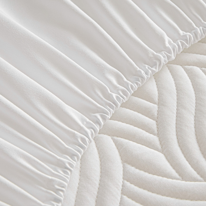 91家纺网 家纺一手货源 找家纺 九亭家纺 2025新款A类防水夹棉床笠 防水款-水波纹-白色