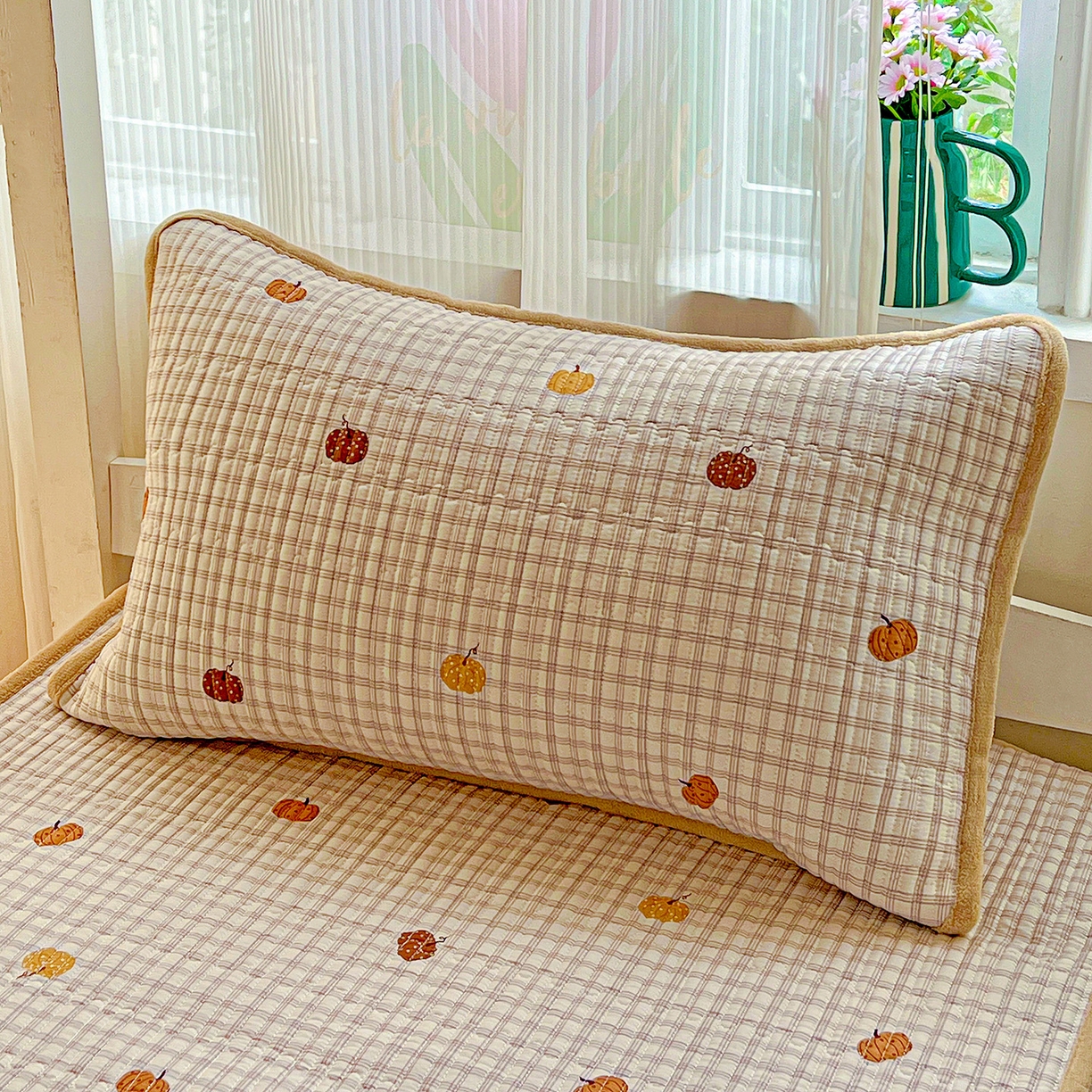 91家纺网 家纺一手货源 找家纺 恒尚居 2025新款纯棉牛奶绒学生床垫 双面两用夹棉床单床垫-秋冬款 四季通用-系列二 【奇趣南瓜】-A纯棉-B牛奶绒