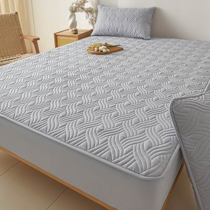 91家纺网 家纺一手货源 找家纺 九亭家纺 2025新款A类防水夹棉床笠 防水款-水波纹-灰色