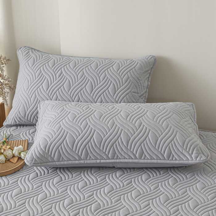 91家纺网 家纺一手货源 找家纺 九亭家纺 2025新款A类防水夹棉床笠 防水款-水波纹-灰色