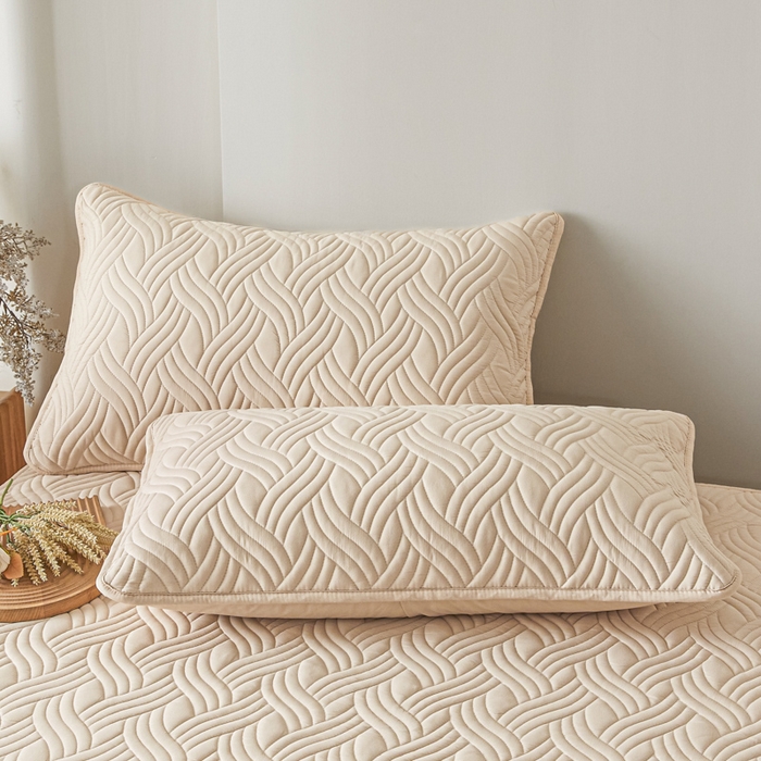 91家纺网 家纺一手货源 找家纺 九亭家纺 2025新款A类防水夹棉床笠 防水款-水波纹-奶咖