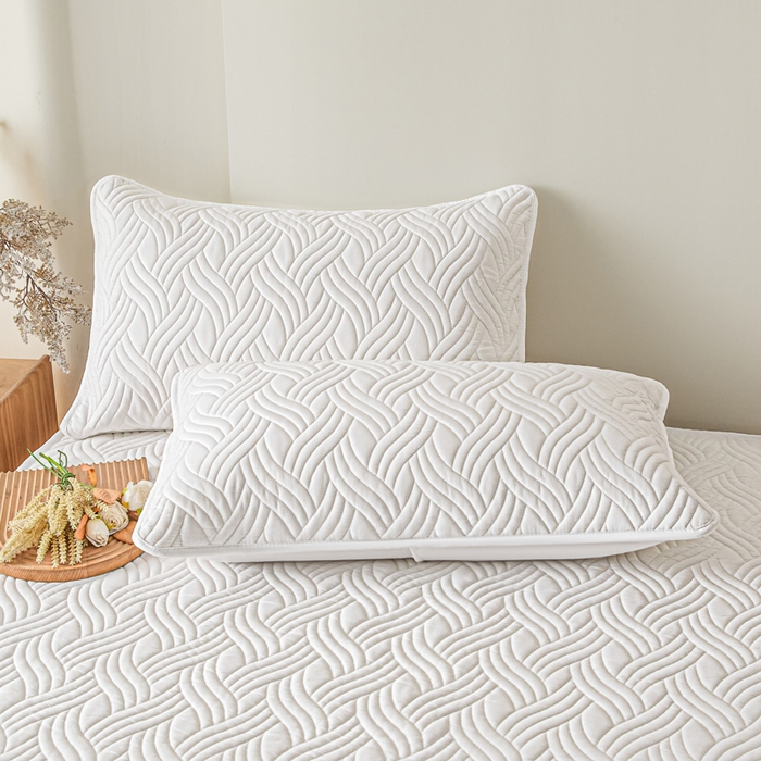 91家纺网 家纺一手货源 找家纺 九亭家纺 2025新款A类防水夹棉床笠 水波纹-白色