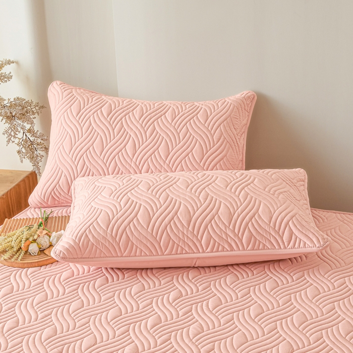 91家纺网 家纺一手货源 找家纺 九亭家纺 2025新款A类防水夹棉床笠 水波纹-豆沙