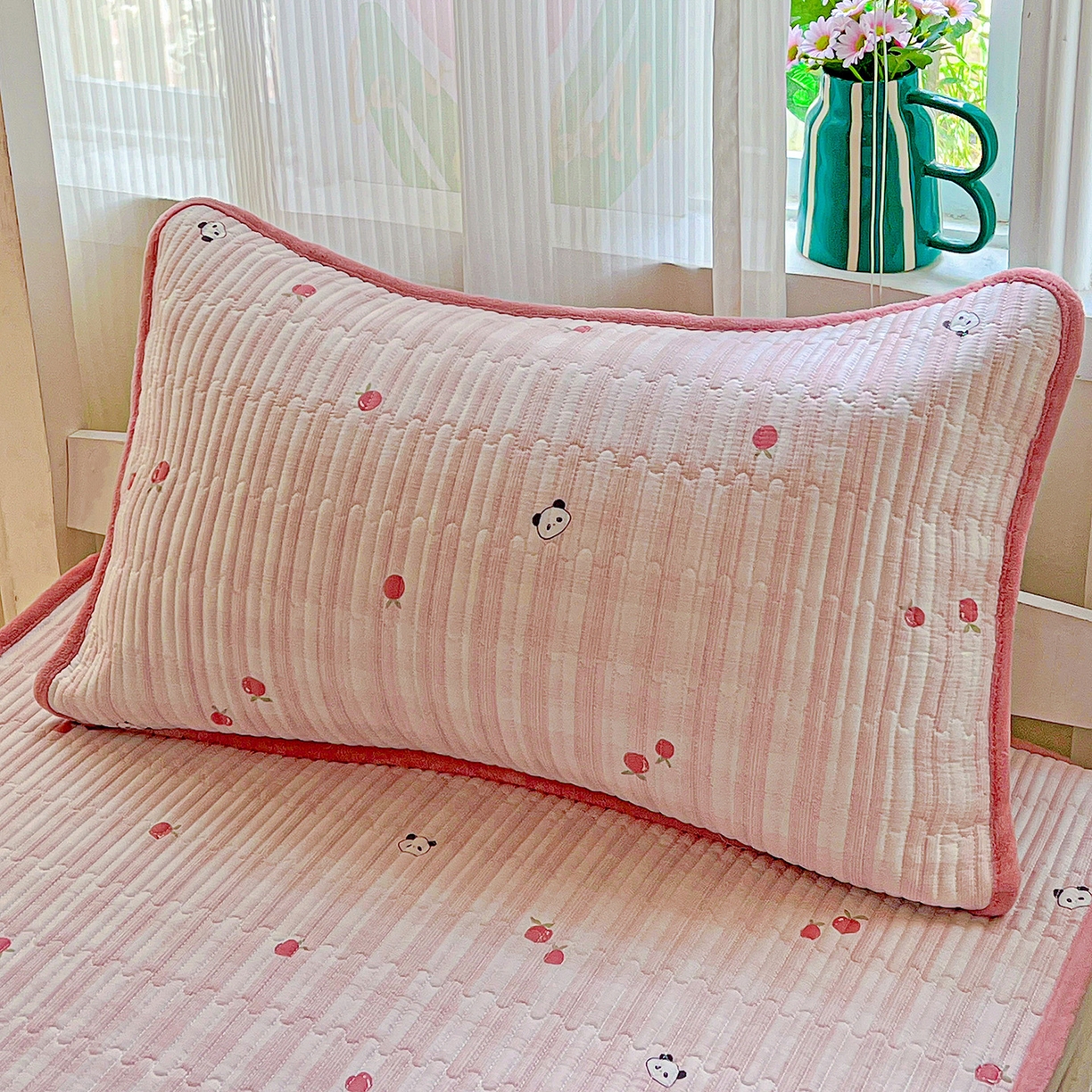 91家纺网 家纺一手货源 找家纺 恒尚居 2025新款纯棉牛奶绒学生床垫 双面两用夹棉床单床垫-秋冬款 四季通用-系列二 【小欢喜-粉】-A纯棉-B牛奶绒