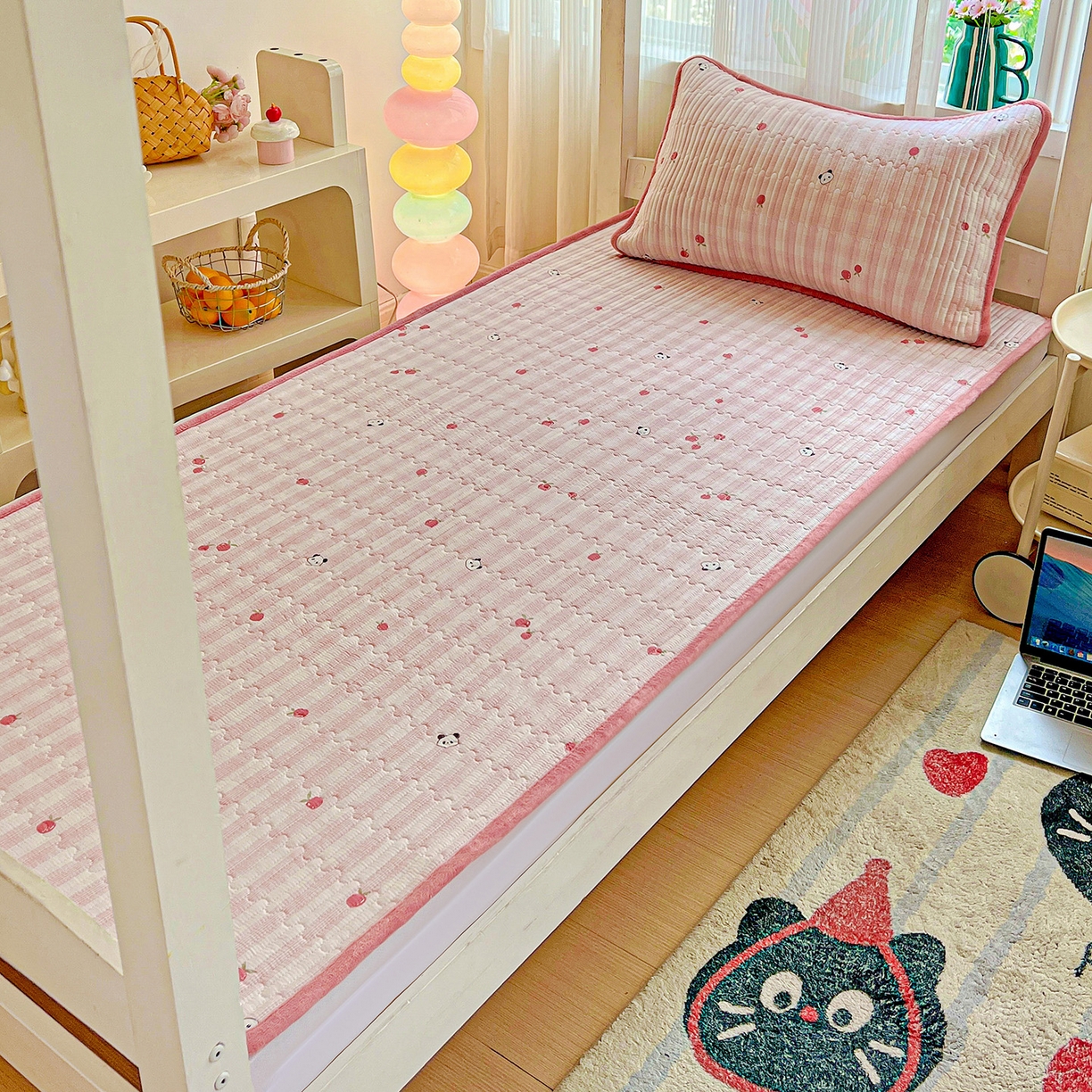 91家纺网 家纺一手货源 找家纺 恒尚居 2025新款纯棉牛奶绒学生床垫 双面两用夹棉床单床垫-秋冬款 四季通用-系列二 【小欢喜-粉】-A纯棉-B牛奶绒