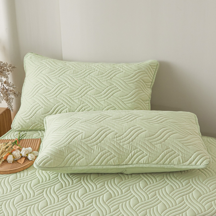 91家纺网 家纺一手货源 找家纺 九亭家纺 2025新款A类防水夹棉床笠 水波纹-芥末绿