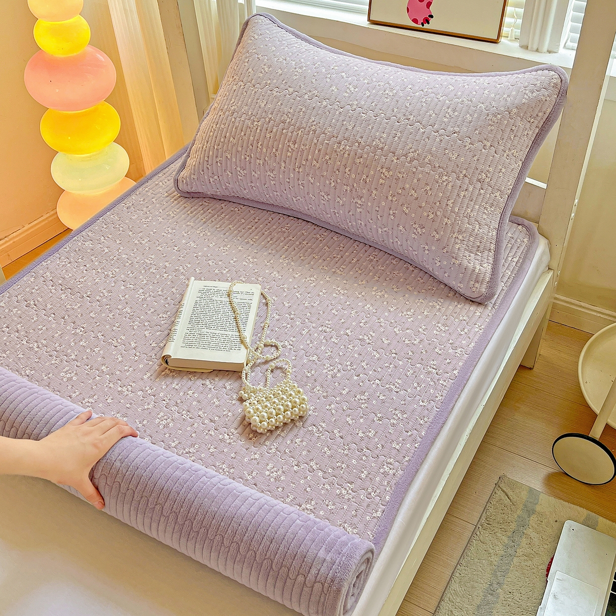 恒尚居 2025新款纯棉牛奶绒学生床垫 双面两用夹棉床单床垫-秋冬款 四季通用-系列二 【花言】-A纯棉-B牛奶绒