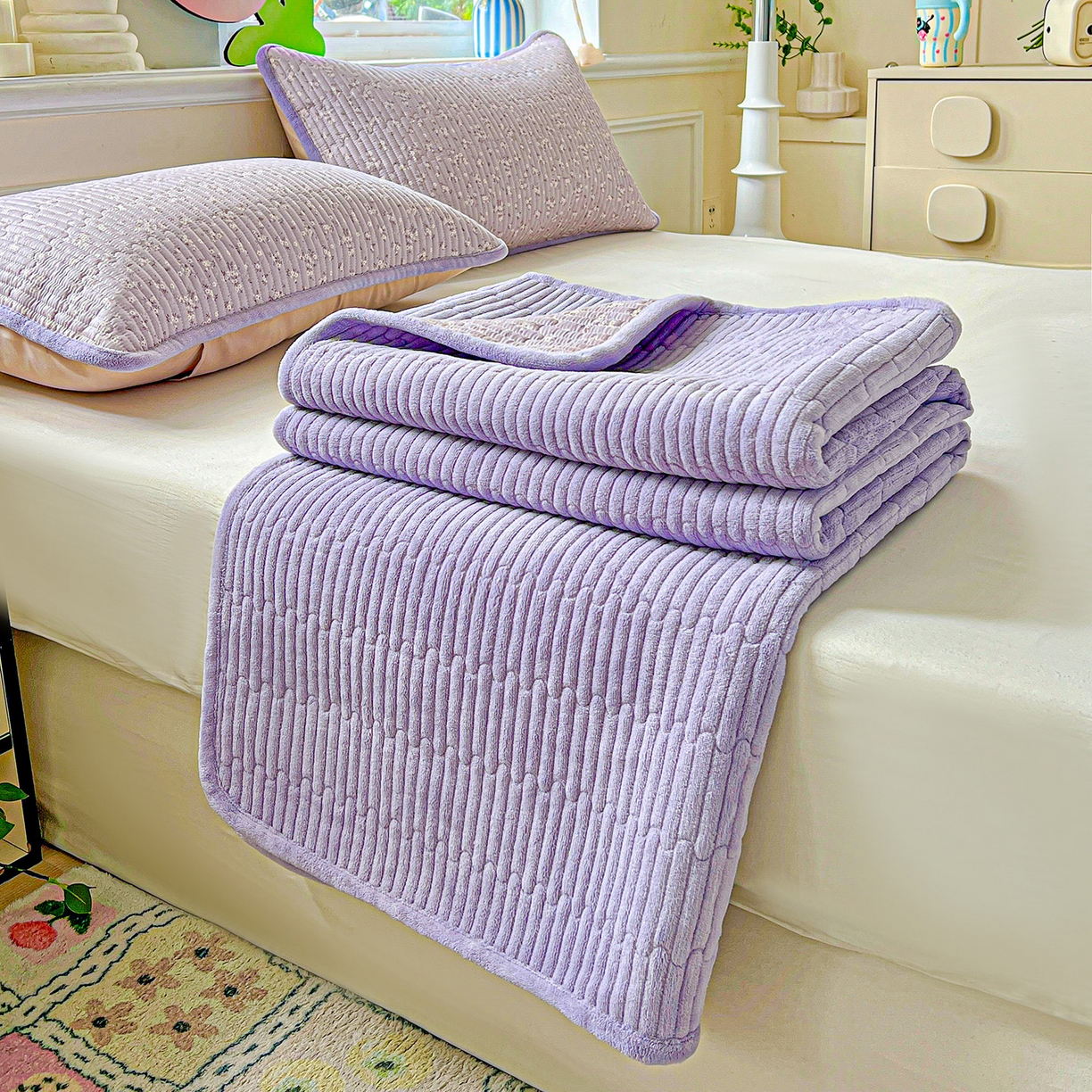 91家纺网 家纺一手货源 找家纺 恒尚居 2025新款纯棉牛奶绒学生床垫 双面两用夹棉床单床垫-秋冬款 四季通用-系列二 【花言】-A纯棉-B牛奶绒