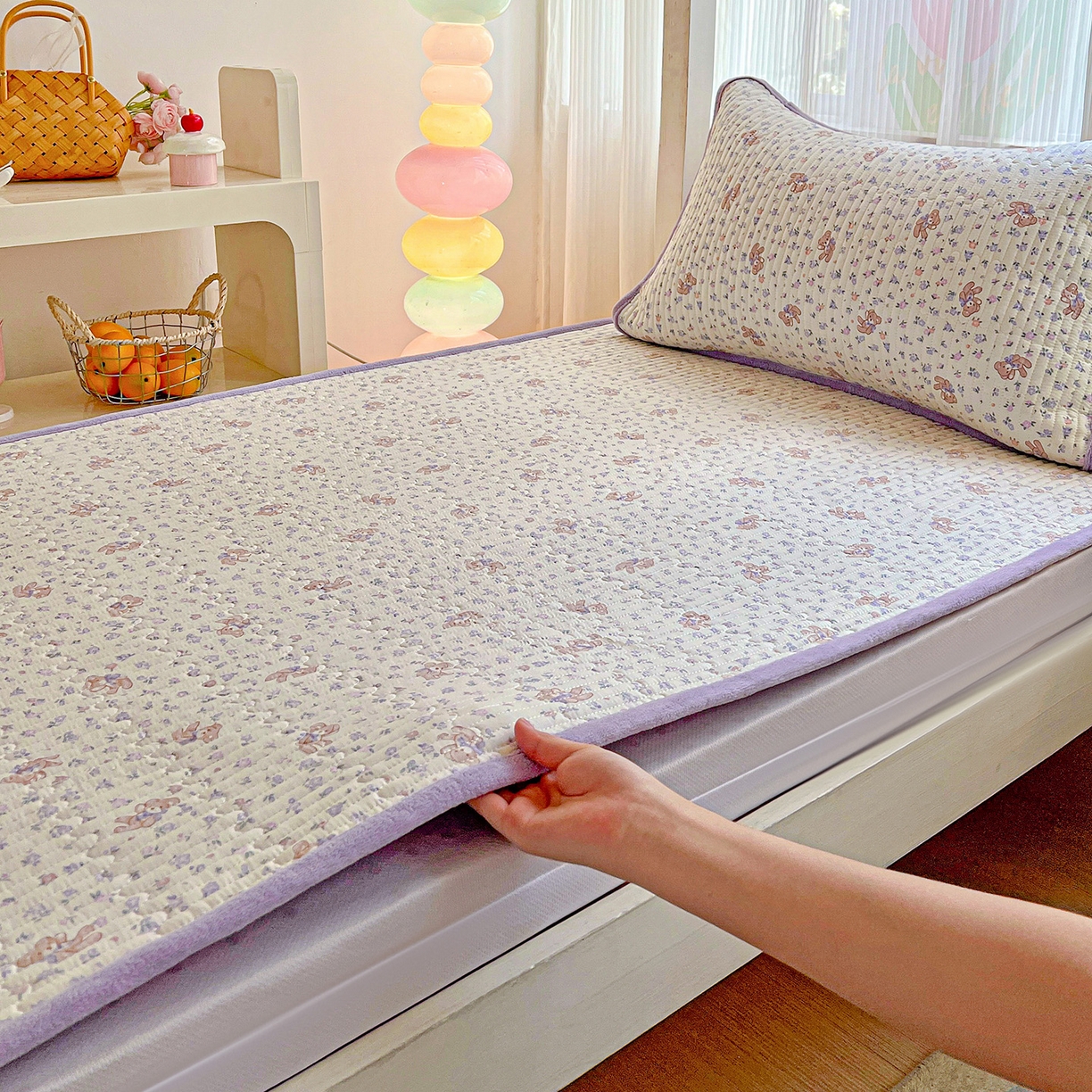 91家纺网 家纺一手货源 找家纺 恒尚居 2025新款纯棉牛奶绒学生床垫 双面两用夹棉床单床垫-秋冬款 四季通用-系列二 【清茶小熊】-A纯棉-B牛奶绒