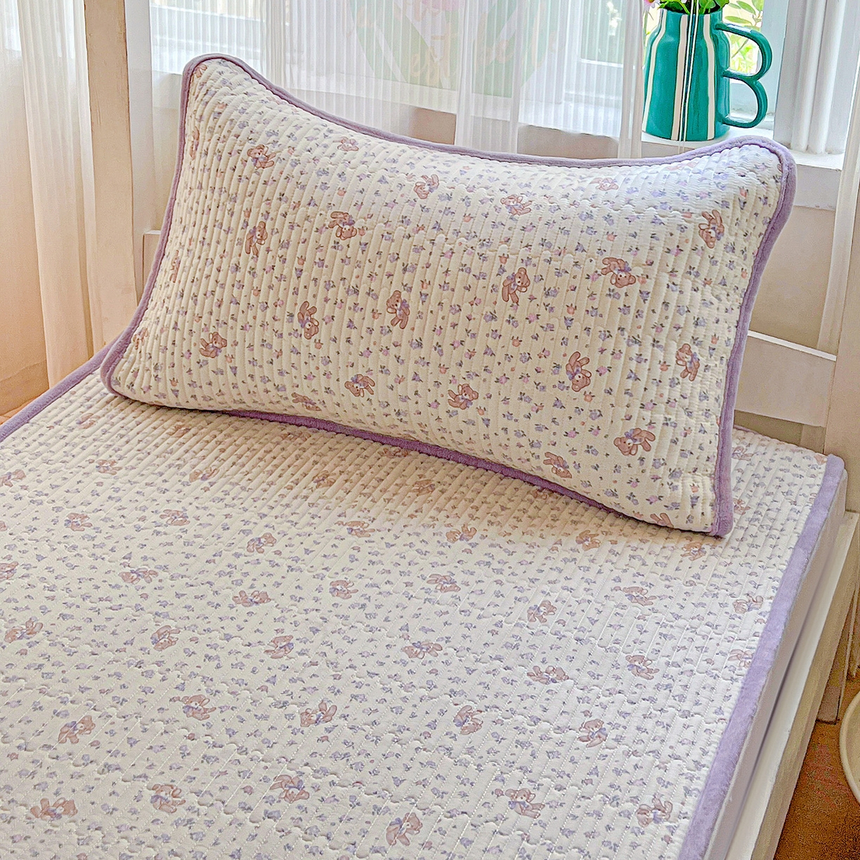 91家纺网 家纺一手货源 找家纺 恒尚居 2025新款纯棉牛奶绒学生床垫 双面两用夹棉床单床垫-秋冬款 四季通用-系列二 【清茶小熊】-A纯棉-B牛奶绒