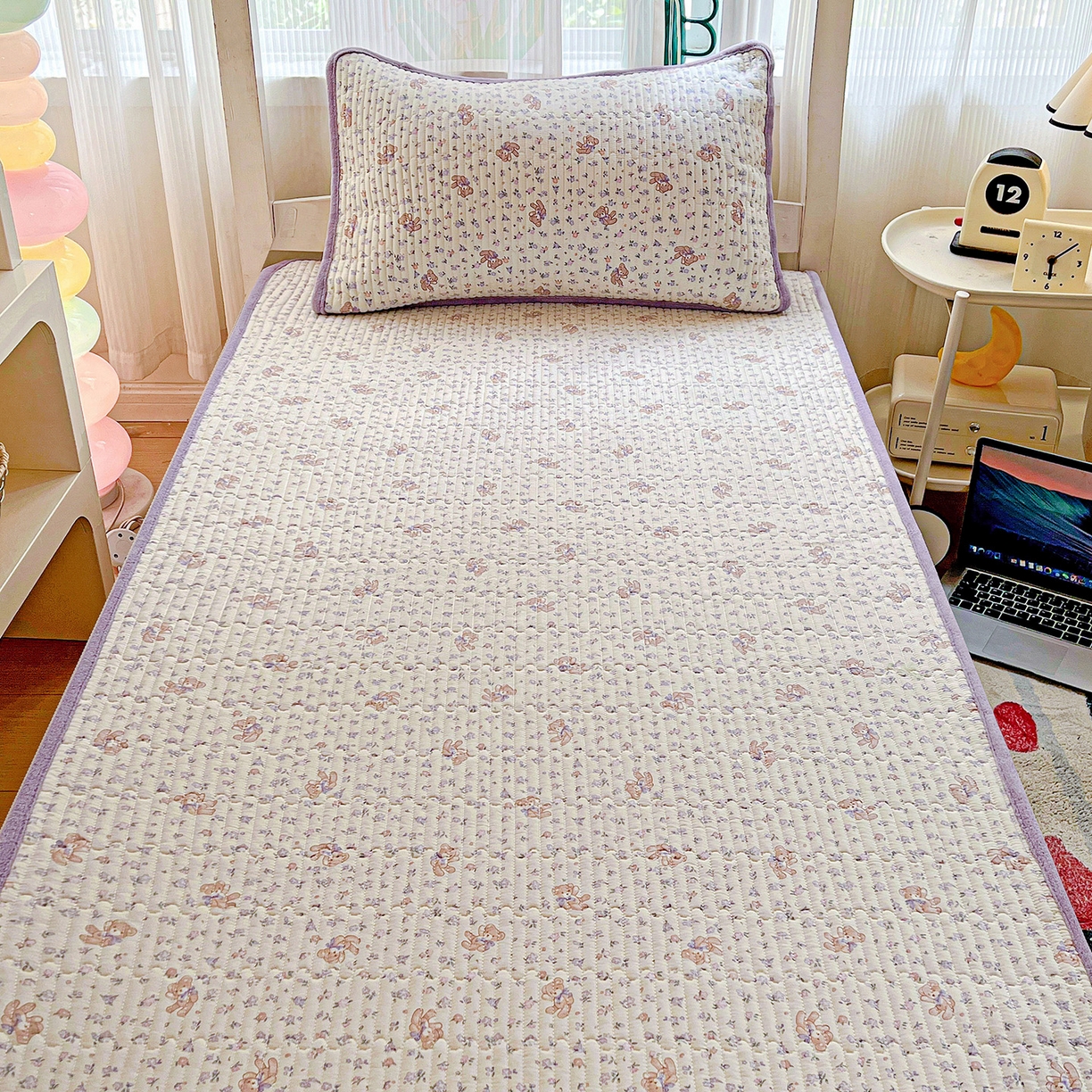 91家纺网 家纺一手货源 找家纺 恒尚居 2025新款纯棉牛奶绒学生床垫 双面两用夹棉床单床垫-秋冬款 四季通用-系列二 【清茶小熊】-A纯棉-B牛奶绒