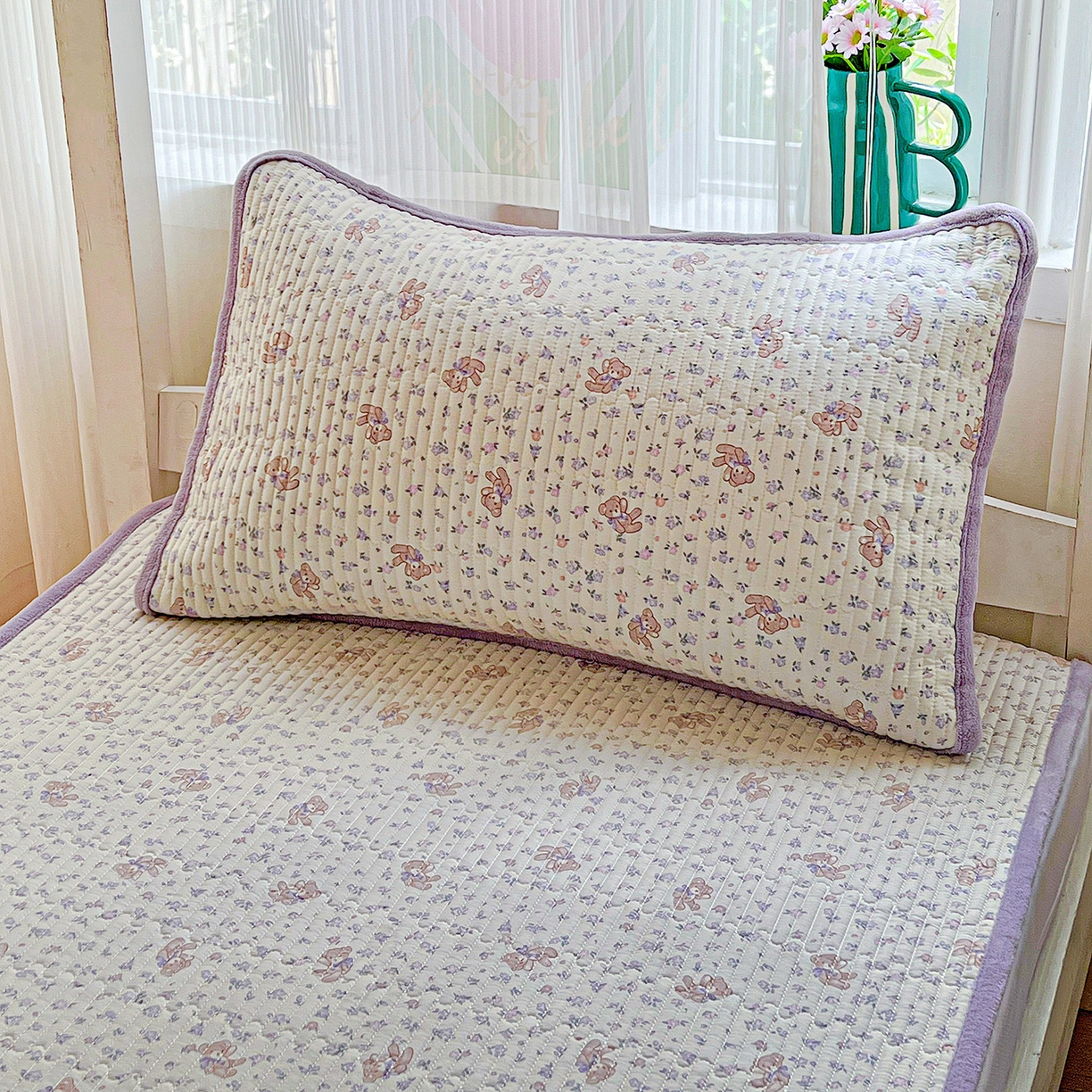 91家纺网 家纺一手货源 找家纺 恒尚居 2025新款纯棉牛奶绒学生床垫 双面两用夹棉床单床垫-秋冬款 四季通用-系列二 【清茶小熊】-A纯棉-B牛奶绒