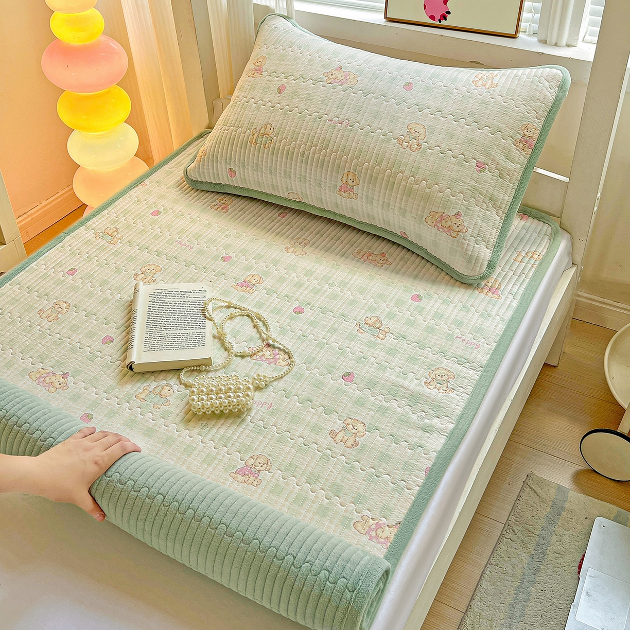 恒尚居 2025新款纯棉牛奶绒学生床垫 双面两用夹棉床单床垫-秋冬款 四季通用-系列二 【甜心旺旺】-A纯棉-B牛奶绒
