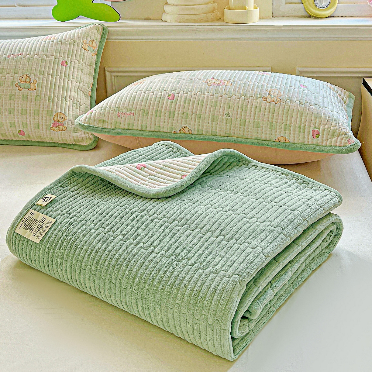 91家纺网 家纺一手货源 找家纺 恒尚居 2025新款纯棉牛奶绒学生床垫 双面两用夹棉床单床垫-秋冬款 四季通用-系列二 【甜心旺旺】-A纯棉-B牛奶绒