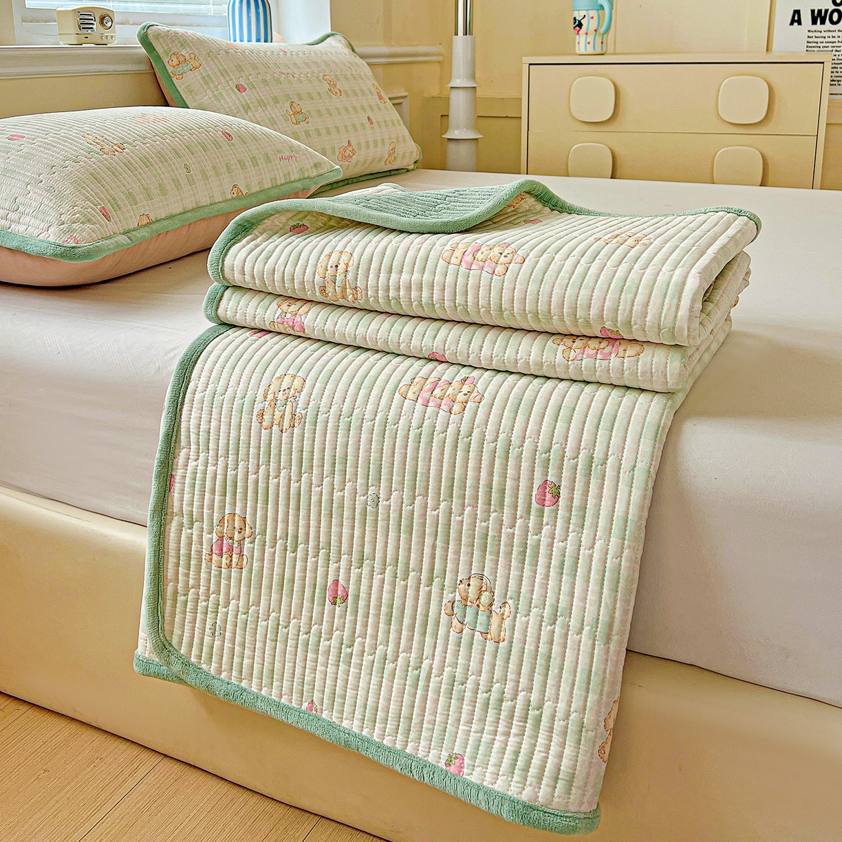 91家纺网 家纺一手货源 找家纺 恒尚居 2025新款纯棉牛奶绒学生床垫 双面两用夹棉床单床垫-秋冬款 四季通用-系列二 【甜心旺旺】-A纯棉-B牛奶绒