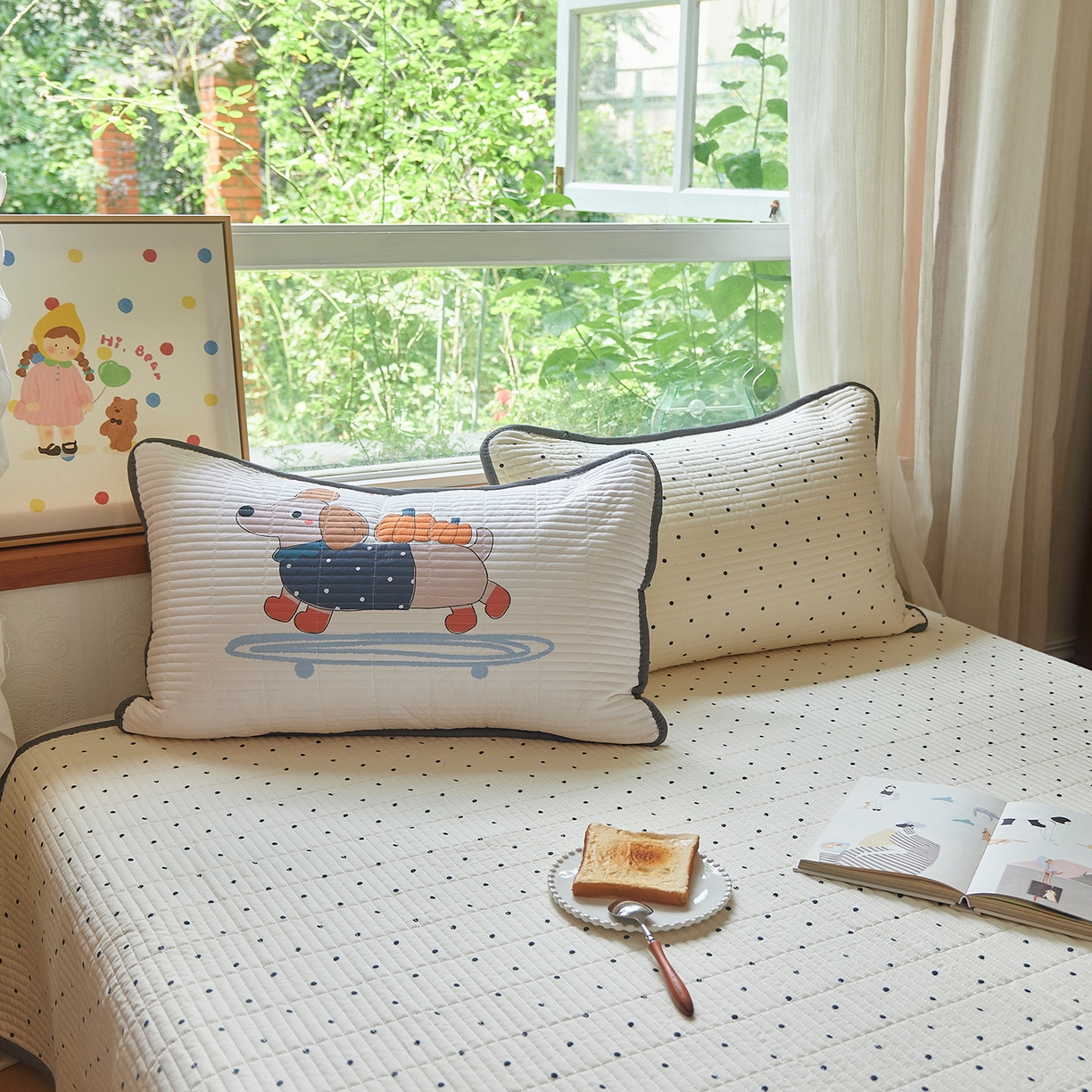 91家纺网 家纺一手货源 找家纺 鑫喜莱家纺 2025新款云朵棉毛巾绣床盖三件套 南瓜狗