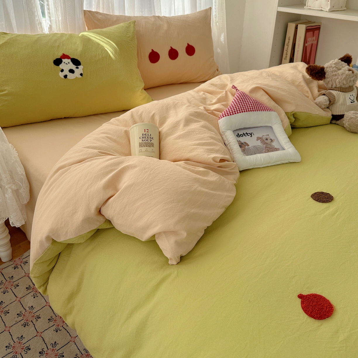 91家纺网 家纺一手货源 找家纺 顾里家纺 2025新款ins可爱毛巾绣云朵棉套件四件套 塔塔狗