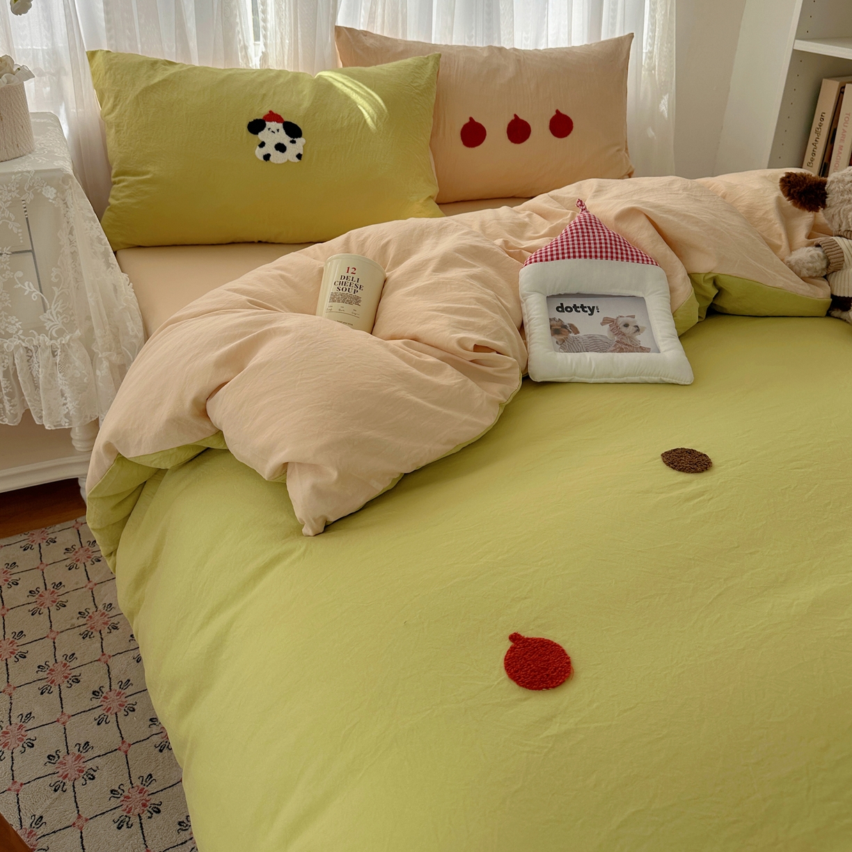 91家纺网 家纺一手货源 找家纺 顾里家纺 2025新款ins可爱毛巾绣云朵棉套件四件套 塔塔狗