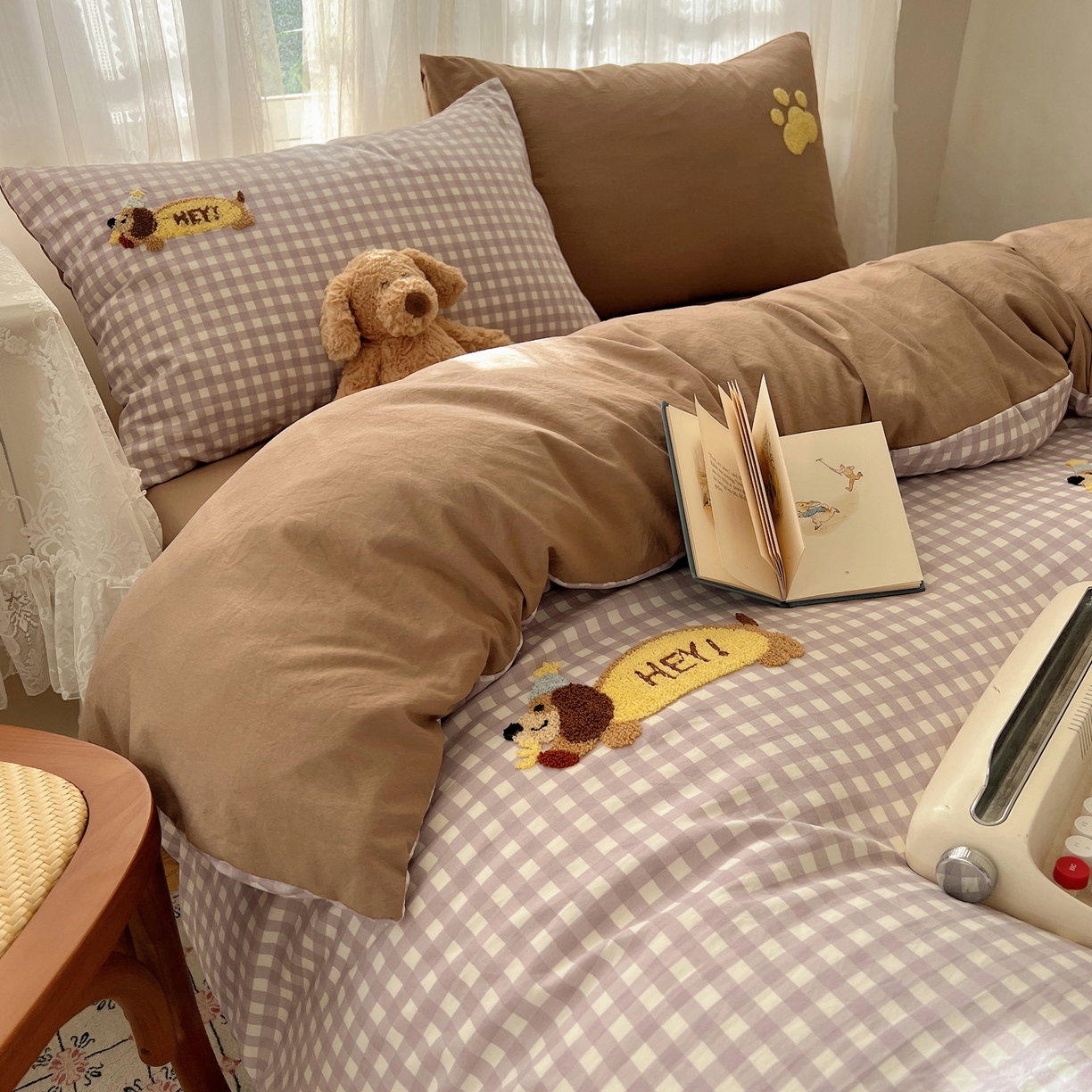 91家纺网 家纺一手货源 找家纺 （总）顾里家纺 2025新款ins可爱毛巾绣云朵棉套件四件套