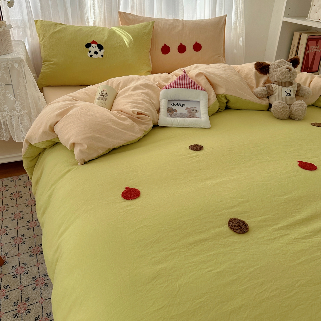 91家纺网 家纺一手货源 找家纺 顾里家纺 2025新款ins可爱毛巾绣云朵棉套件四件套 塔塔狗