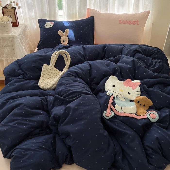 91家纺网 家纺一手货源 找家纺 （总）顾里家纺 2025新款ins可爱毛巾绣云朵棉套件四件套