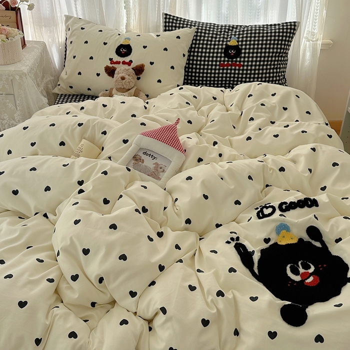 顾里家纺 2025新款ins可爱毛巾绣云朵棉套件四件套 大眼怪